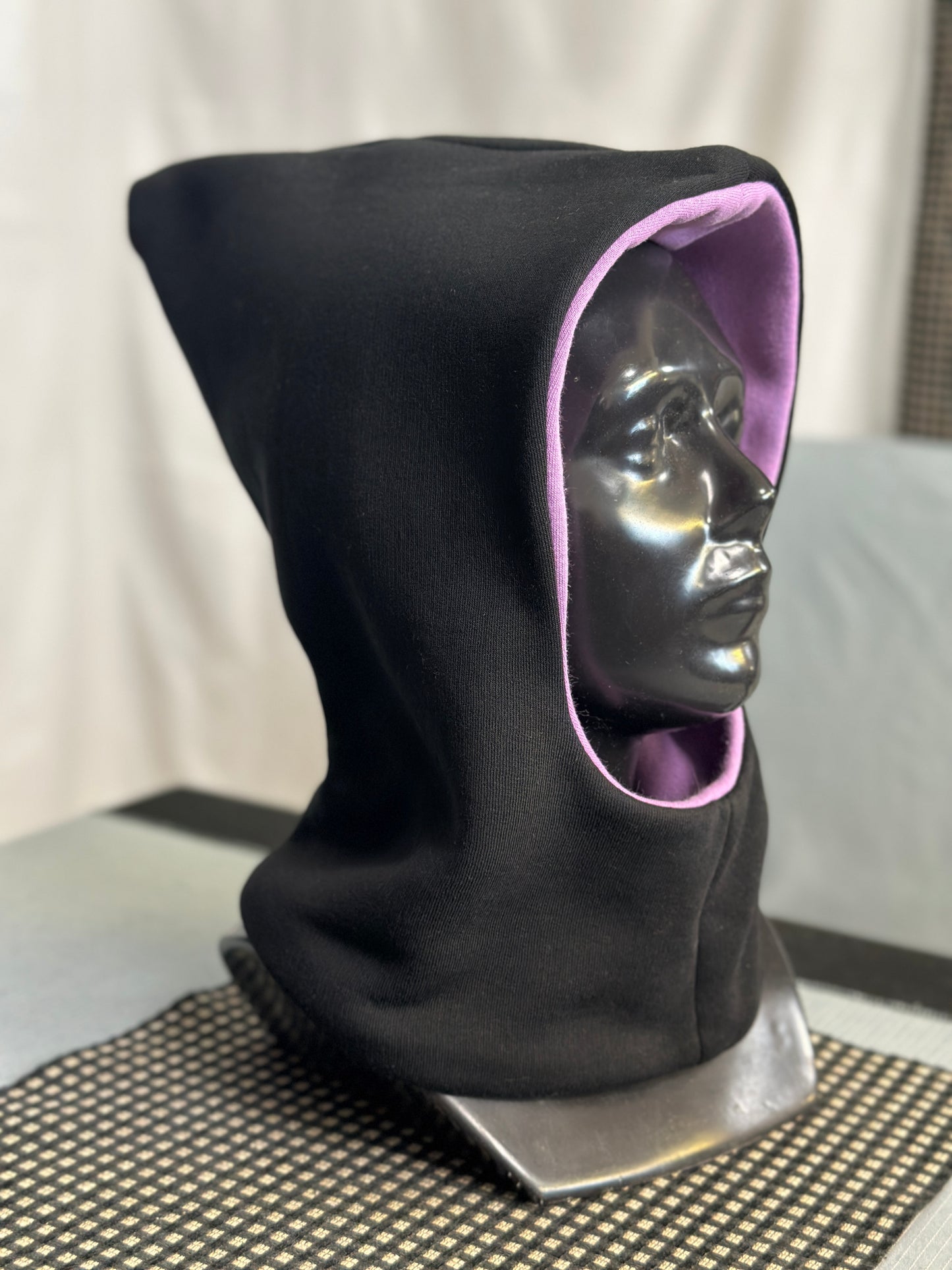 Dusty Lavender & Black Reversible Elf Hood – Short Neck Edition