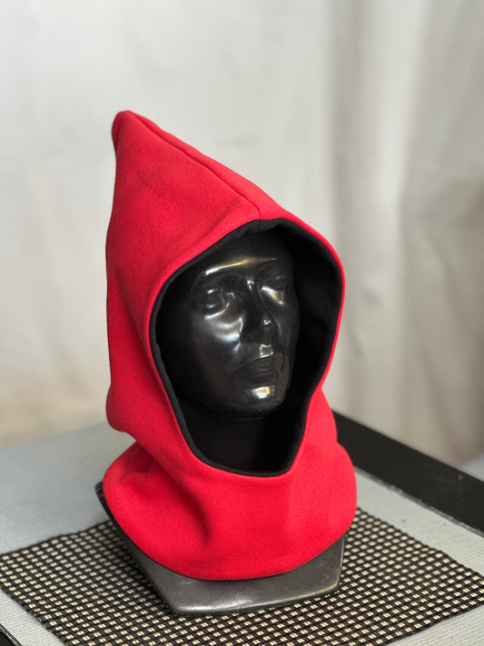 Crimson Red & Black Reversible Elf Hood – Short Neck Edition