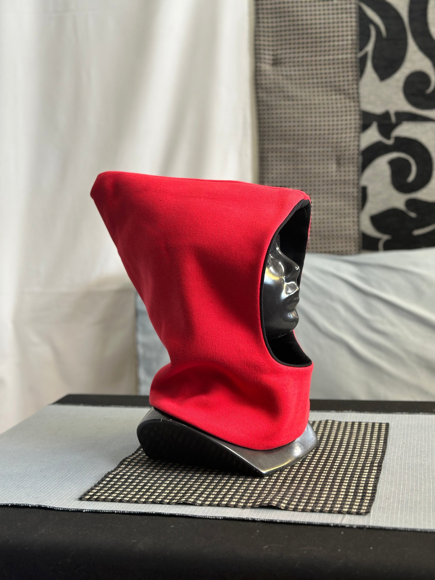 Crimson Red & Black Reversible Elf Hood – Short Neck Edition