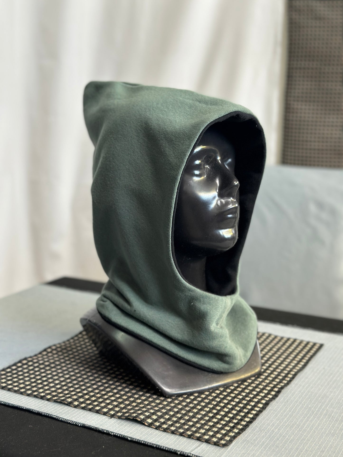 Sage Green & Black Reversible Elf Hood – Short Neck Edition
