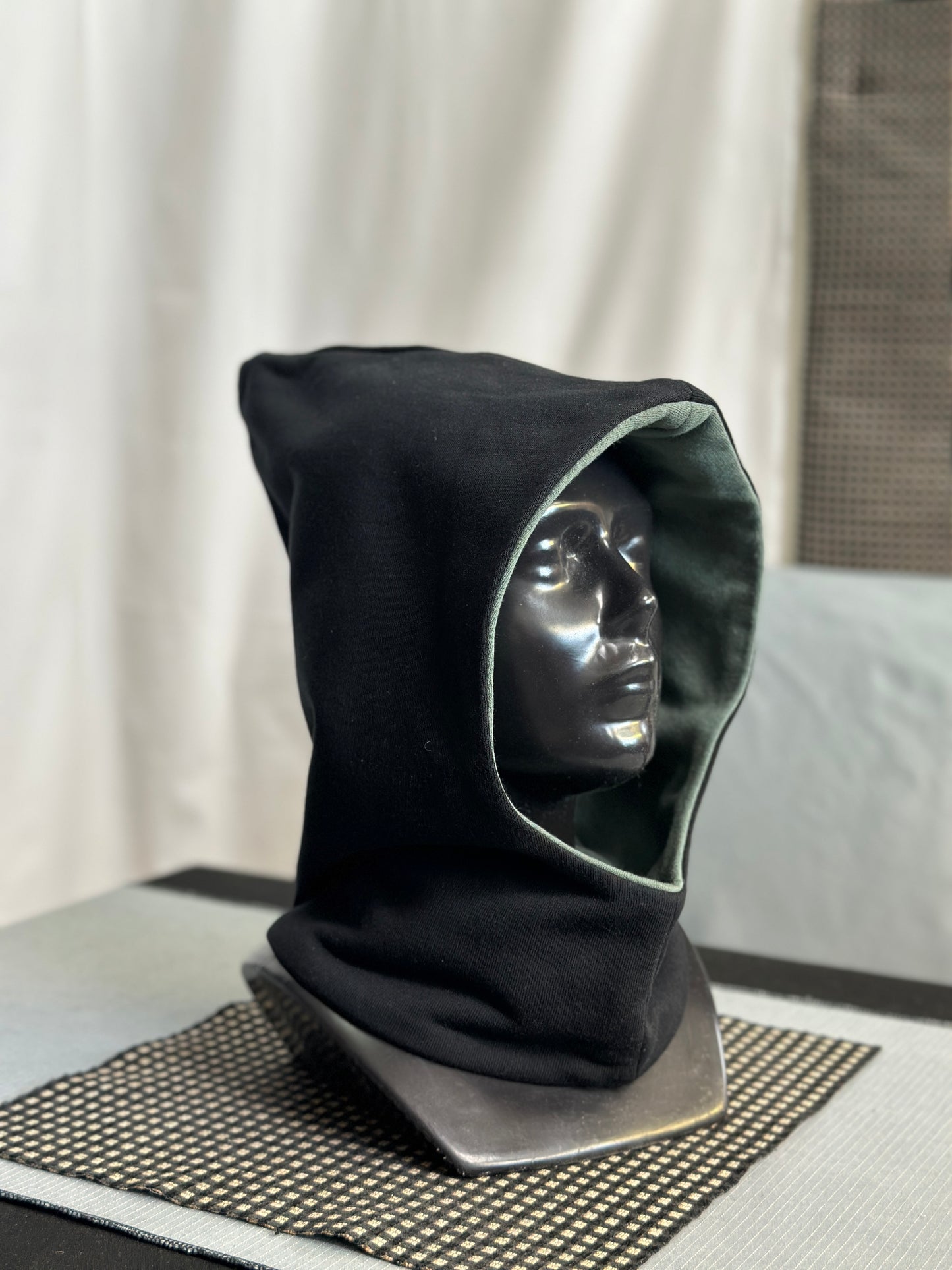 Sage Green & Black Reversible Elf Hood – Short Neck Edition
