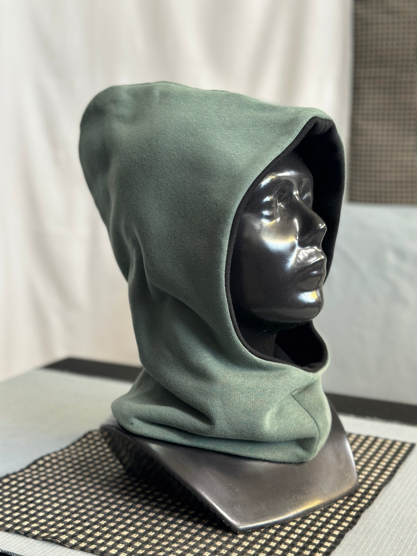 Sage Green & Black Reversible Elf Hood – Short Neck Edition