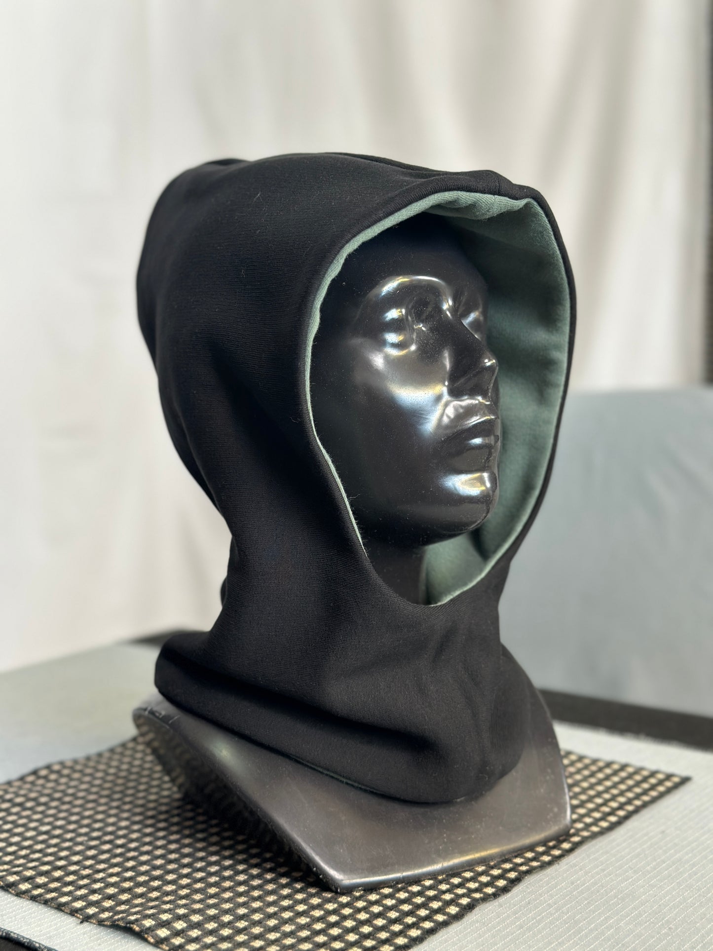 Sage Green & Black Reversible Elf Hood – Short Neck Edition